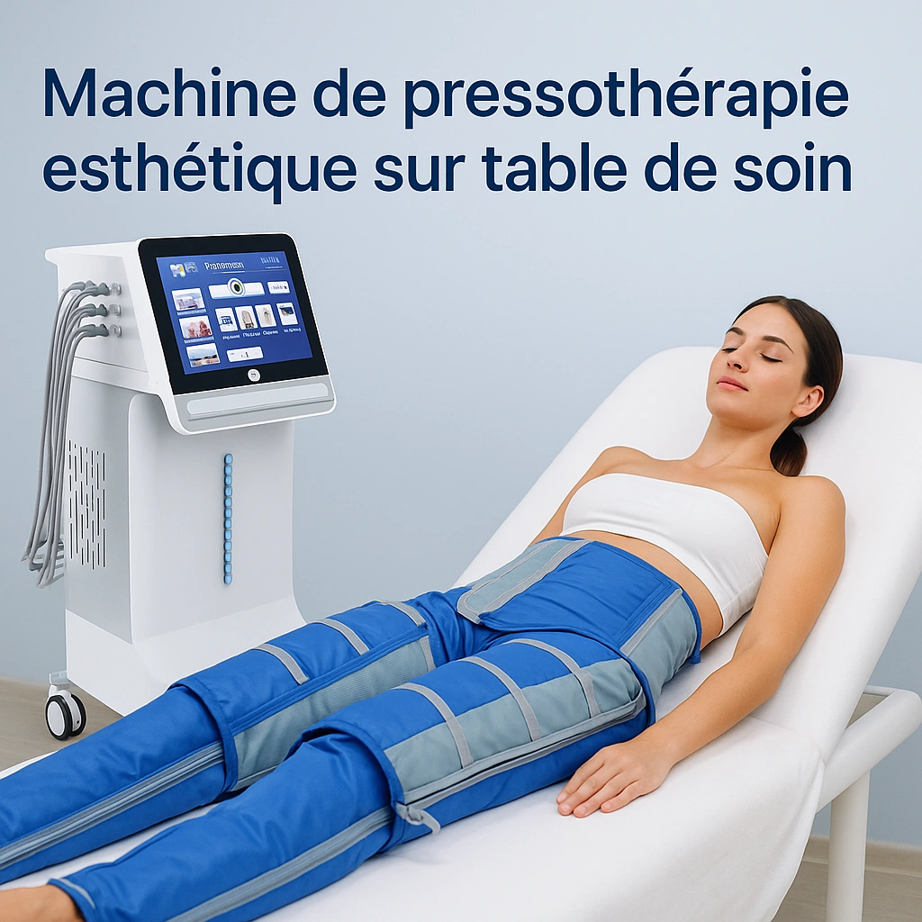 Machine de pressoth&eacute;rapie esth&eacute;tique sur table de soin